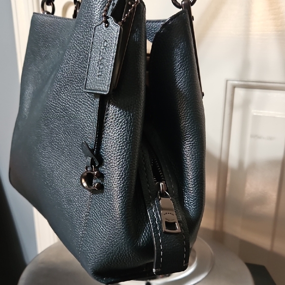 Coach NWOT Dalton Dark Green Leather Shoulder Bag, Gunned Metal - Picture 2 of 16